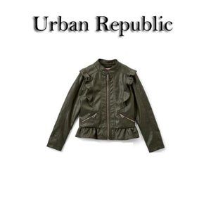 Urban Republic Green Faux Leather Moto Jacket Size 14 NWT
